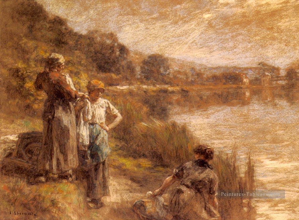 Laveuses des Bords de la Marne scènes rurales paysan Léon Augustin Lhermitte Peintures à l'huile